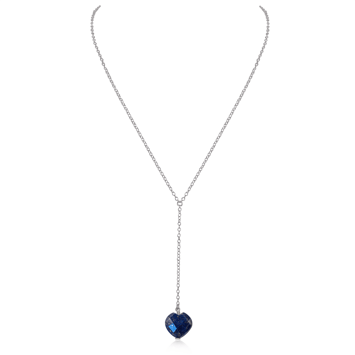 Lapis Lazuli Crystal Heart Lariat Necklace - Lapis Lazuli Crystal Heart Lariat Necklace - Stainless Steel - Luna Tide Handmade Crystal Jewellery