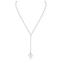 Rainbow Moonstone Crystal Heart Lariat Necklace - Rainbow Moonstone Crystal Heart Lariat Necklace - Stainless Steel - Luna Tide Handmade Crystal Jewellery