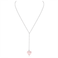 Rose Quartz Crystal Heart Lariat Necklace - Rose Quartz Crystal Heart Lariat Necklace - Sterling Silver - Luna Tide Handmade Crystal Jewellery