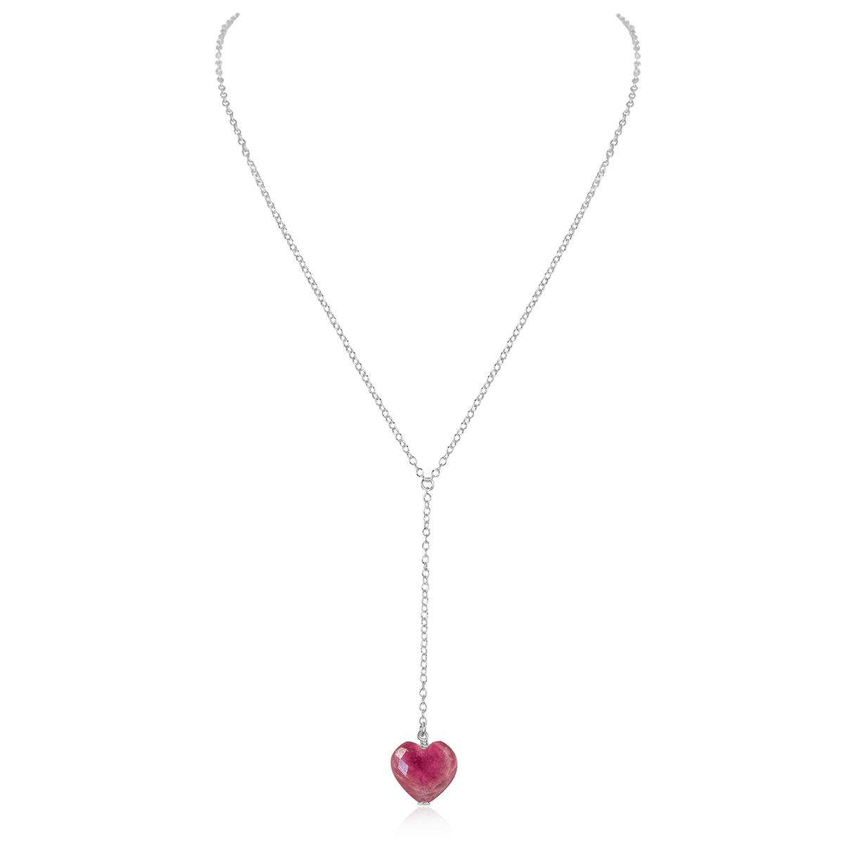 Ruby Crystal Heart Lariat Necklace - Ruby Crystal Heart Lariat Necklace - Sterling Silver - Luna Tide Handmade Crystal Jewellery