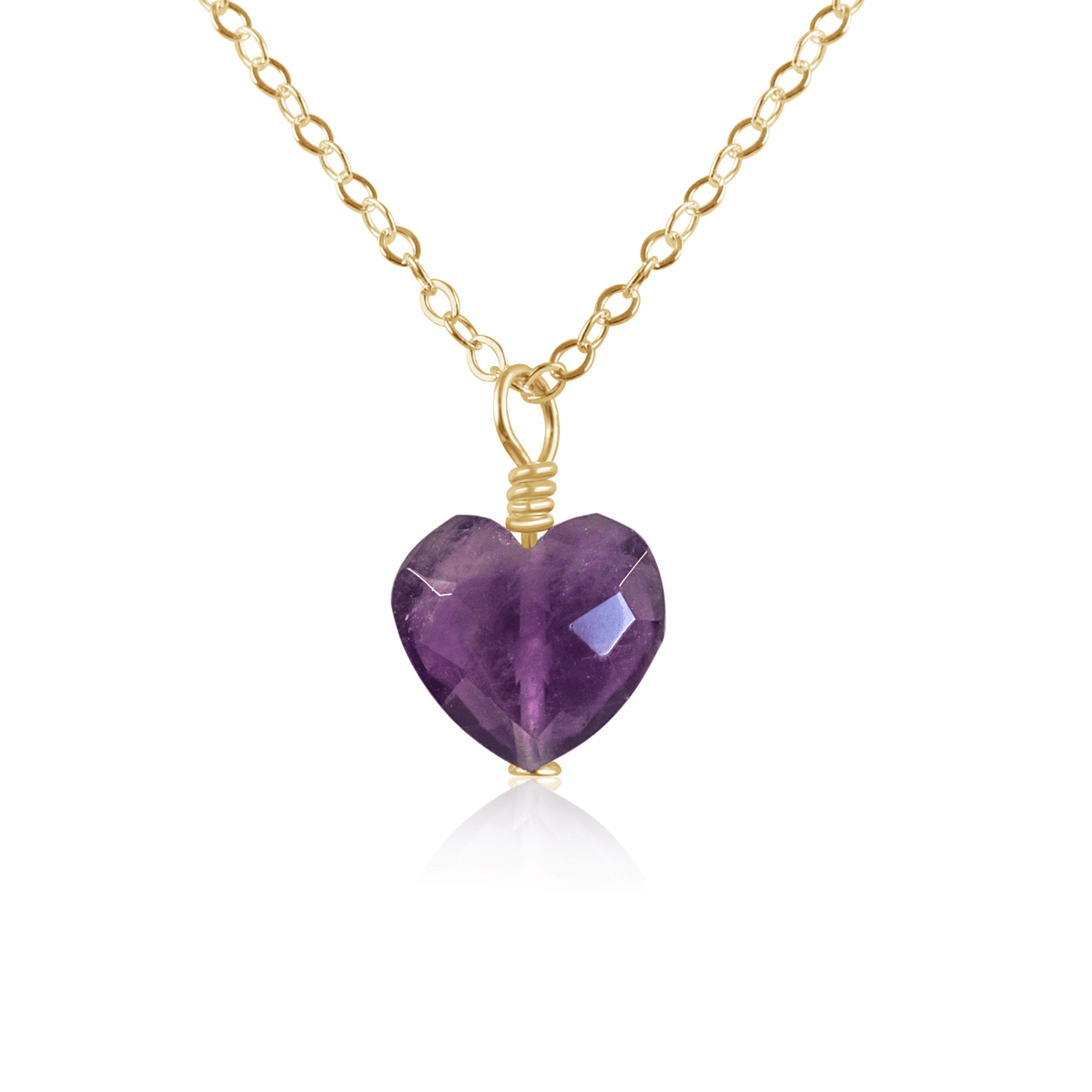 Amethyst Crystal Heart Pendant Necklace - Amethyst Crystal Heart Pendant Necklace - 14k Gold Fill / Cable - Luna Tide Handmade Crystal Jewellery