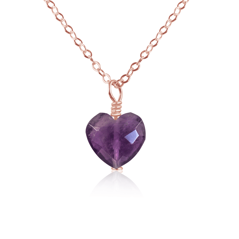 Amethyst Crystal Heart Pendant Necklace - Amethyst Crystal Heart Pendant Necklace - 14k Rose Gold Fill / Cable - Luna Tide Handmade Crystal Jewellery
