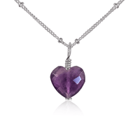 Amethyst Crystal Heart Pendant Necklace - Amethyst Crystal Heart Pendant Necklace - Stainless Steel / Satellite - Luna Tide Handmade Crystal Jewellery