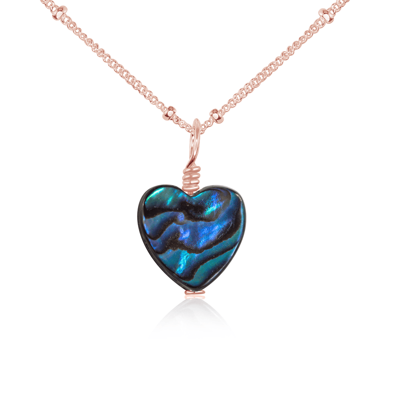 Abalone Shell Heart Pendant Necklace - Abalone Shell Heart Pendant Necklace - 14k Rose Gold Fill / Satellite - Luna Tide Handmade Crystal Jewellery