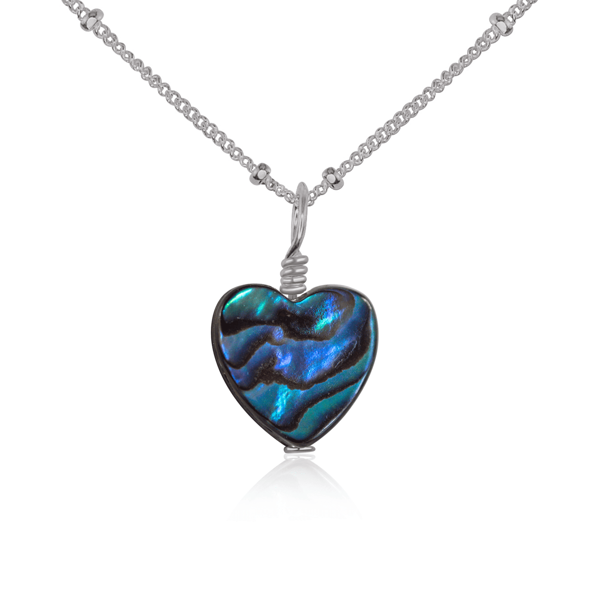 Abalone Shell Heart Pendant Necklace - Abalone Shell Heart Pendant Necklace - Stainless Steel / Satellite - Luna Tide Handmade Crystal Jewellery