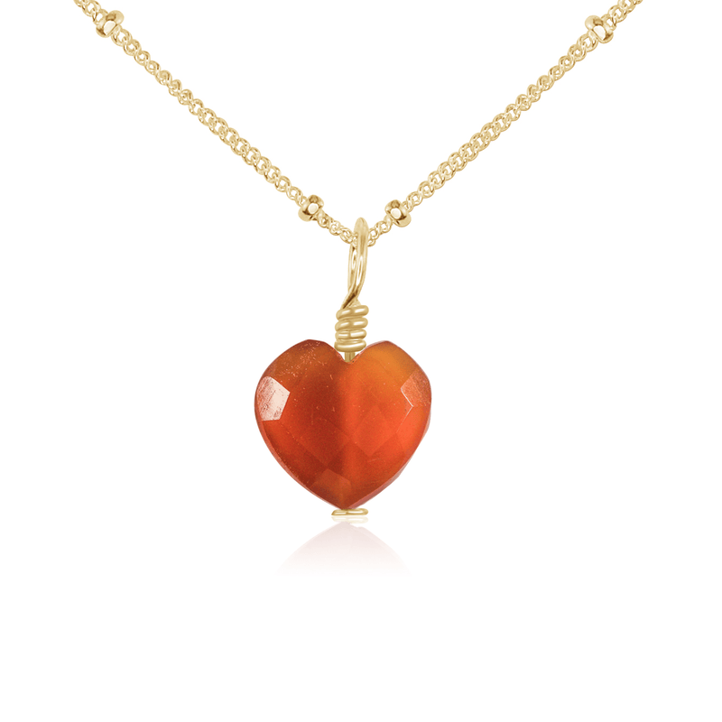 Carnelian Crystal Heart Pendant Necklace - Carnelian Crystal Heart Pendant Necklace - 14k Gold Fill / Satellite - Luna Tide Handmade Crystal Jewellery