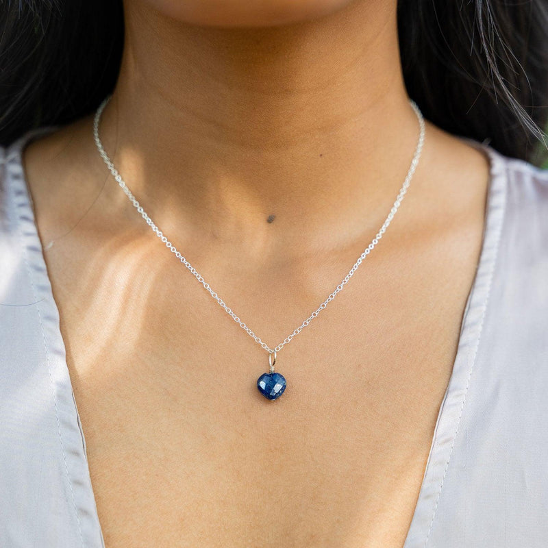 Lapis Lazuli Crystal Heart Pendant Necklace - Lapis Lazuli Crystal Heart Pendant Necklace - Sterling Silver / Cable - Luna Tide Handmade Crystal Jewellery