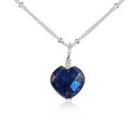 Lapis Lazuli Crystal Heart Pendant Necklace - Lapis Lazuli Crystal Heart Pendant Necklace - Sterling Silver / Satellite - Luna Tide Handmade Crystal Jewellery