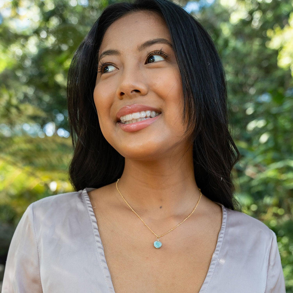 Larimar Crystal Heart Pendant Necklace - Larimar Crystal Heart Pendant Necklace - Sterling Silver / Cable - Luna Tide Handmade Crystal Jewellery