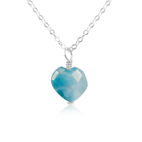 Larimar Crystal Heart Pendant Necklace - Larimar Crystal Heart Pendant Necklace - Sterling Silver / Cable - Luna Tide Handmade Crystal Jewellery