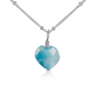 Larimar Crystal Heart Pendant Necklace - Larimar Crystal Heart Pendant Necklace - Stainless Steel / Satellite - Luna Tide Handmade Crystal Jewellery