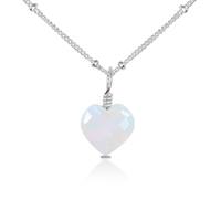 Rainbow Moonstone Crystal Heart Pendant Necklace - Rainbow Moonstone Crystal Heart Pendant Necklace - Sterling Silver / Satellite - Luna Tide Handmade Crystal Jewellery