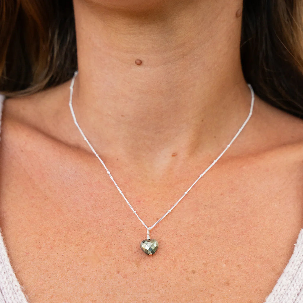 Pyrite Crystal Heart Pendant Necklace