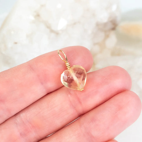 Citrine Crystal Heart Pendant - Citrine Crystal Heart Pendant - 14k Gold Fill - Luna Tide Handmade Crystal Jewellery