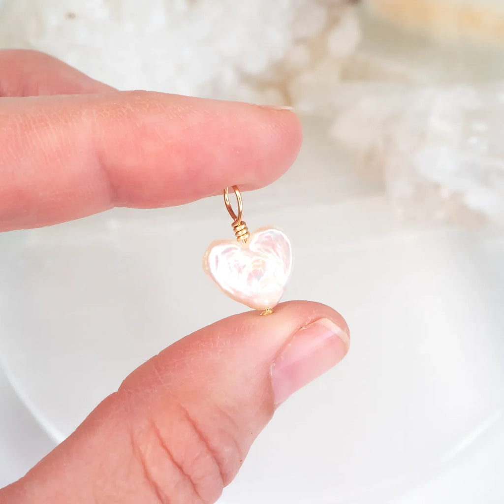 Freshwater Pearl Heart Pendant - Freshwater Pearl Heart Pendant - 14k Gold Fill - Luna Tide Handmade Crystal Jewellery