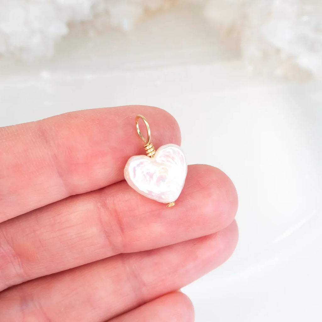 Freshwater Pearl Heart Pendant - Freshwater Pearl Heart Pendant - 14k Gold Fill - Luna Tide Handmade Crystal Jewellery