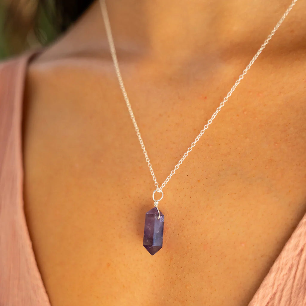 Large Double Terminated Amethyst Crystal Pendant Necklace