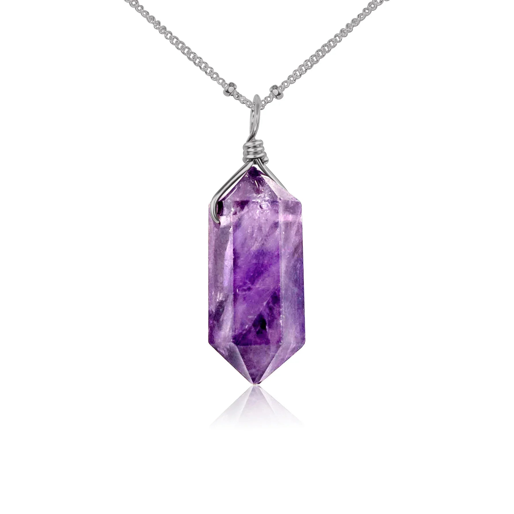 Large Double Terminated Amethyst Crystal Pendant Necklace