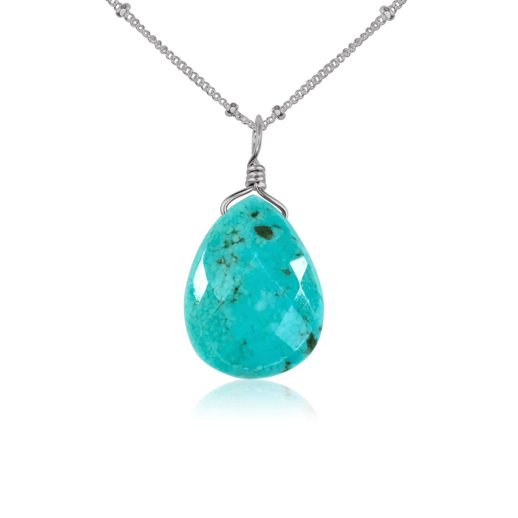 Large Turquoise Faceted Teardrop Crystal Pendant Necklace