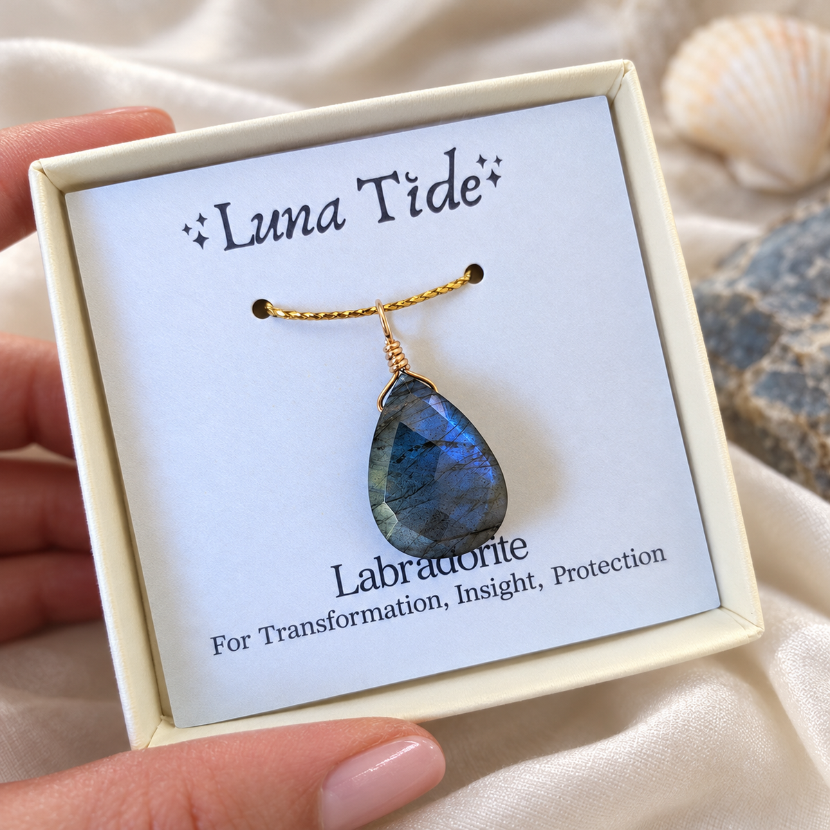 Large Labradorite Faceted Pear Crystal Pendant