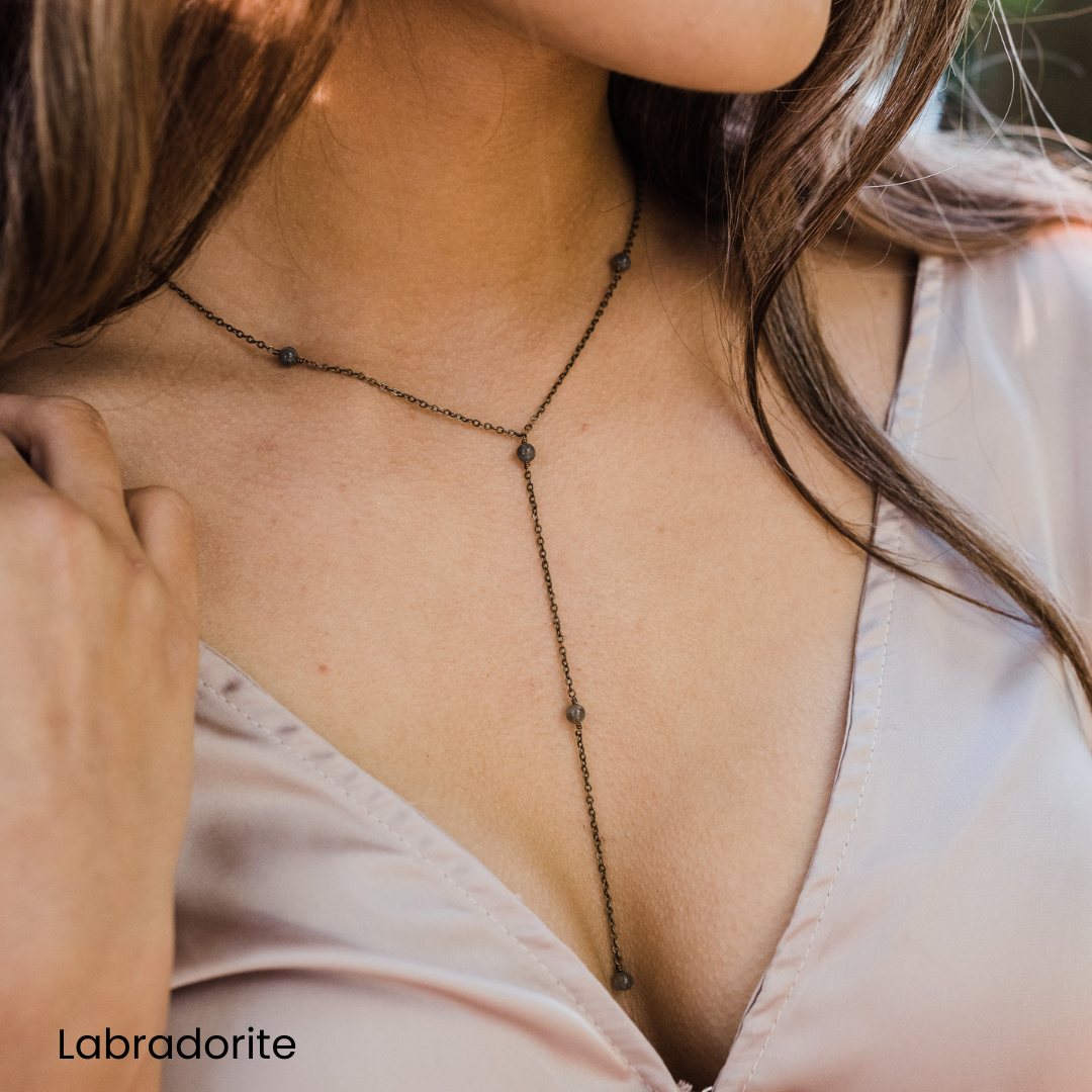 Bronze Dainty Crystal Lariat Necklace