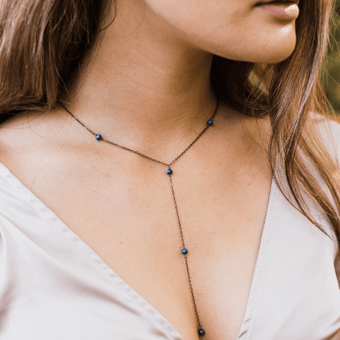 Bronze Lapis Lazuli Dainty Crystal Lariat Necklace