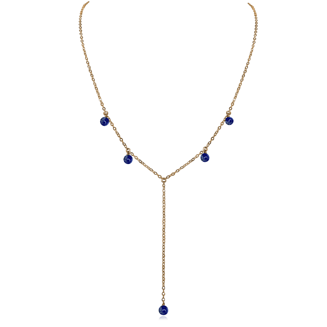 Bronze Lapis Lazuli Gemstone Bead Drop Lariat Y Necklace