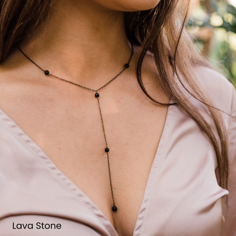 Bronze Dainty Crystal Lariat Necklace