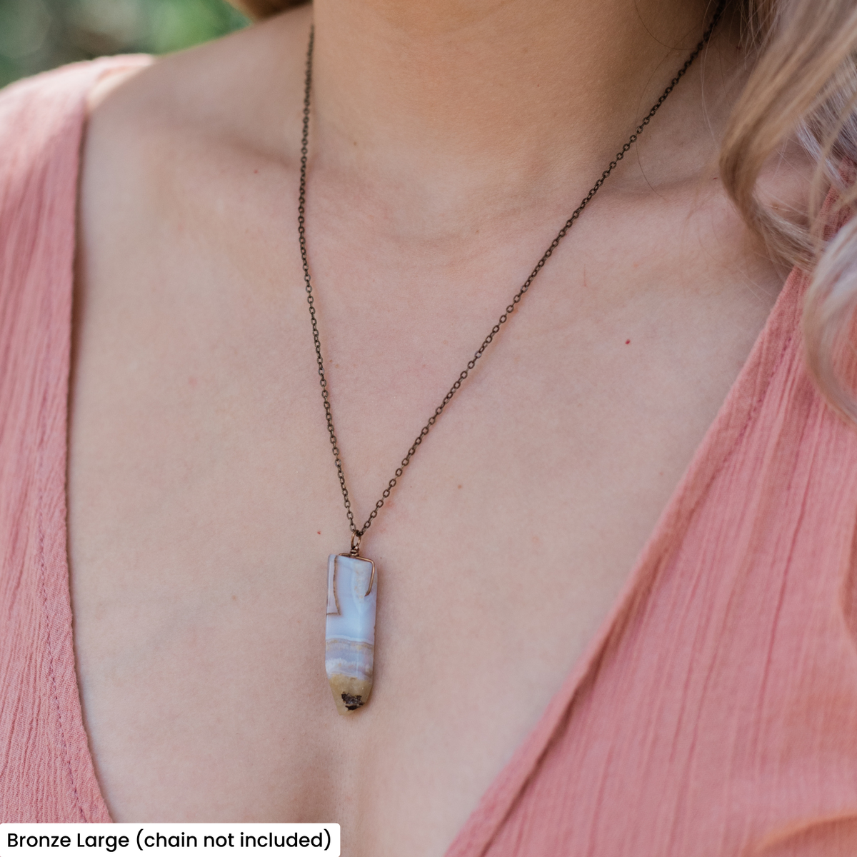 Polished Raw Natural Blue Lace Agate Crystal Slice Point Pendant