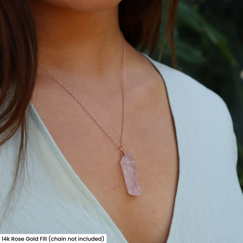 Polished Raw Natural Rose Quartz Crystal Slice Point Pendant