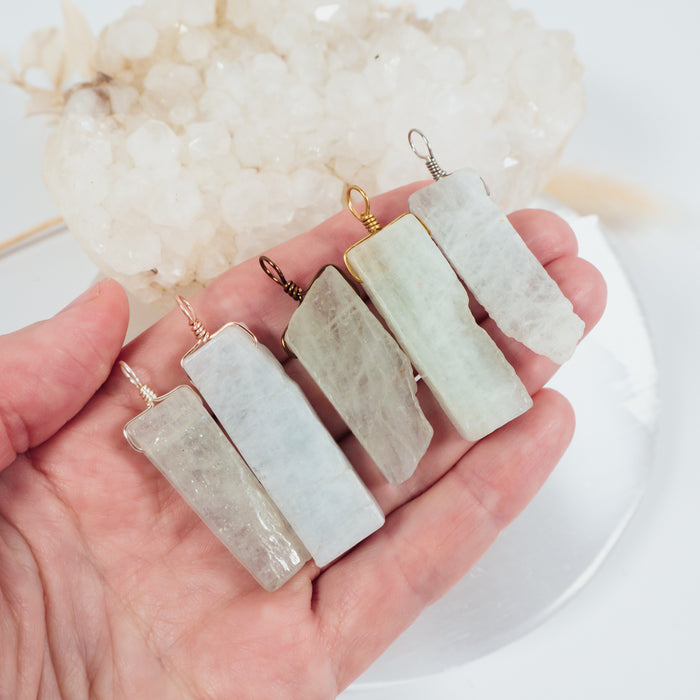 Raw Natural Aquamarine Crystal Slice Point Pendant