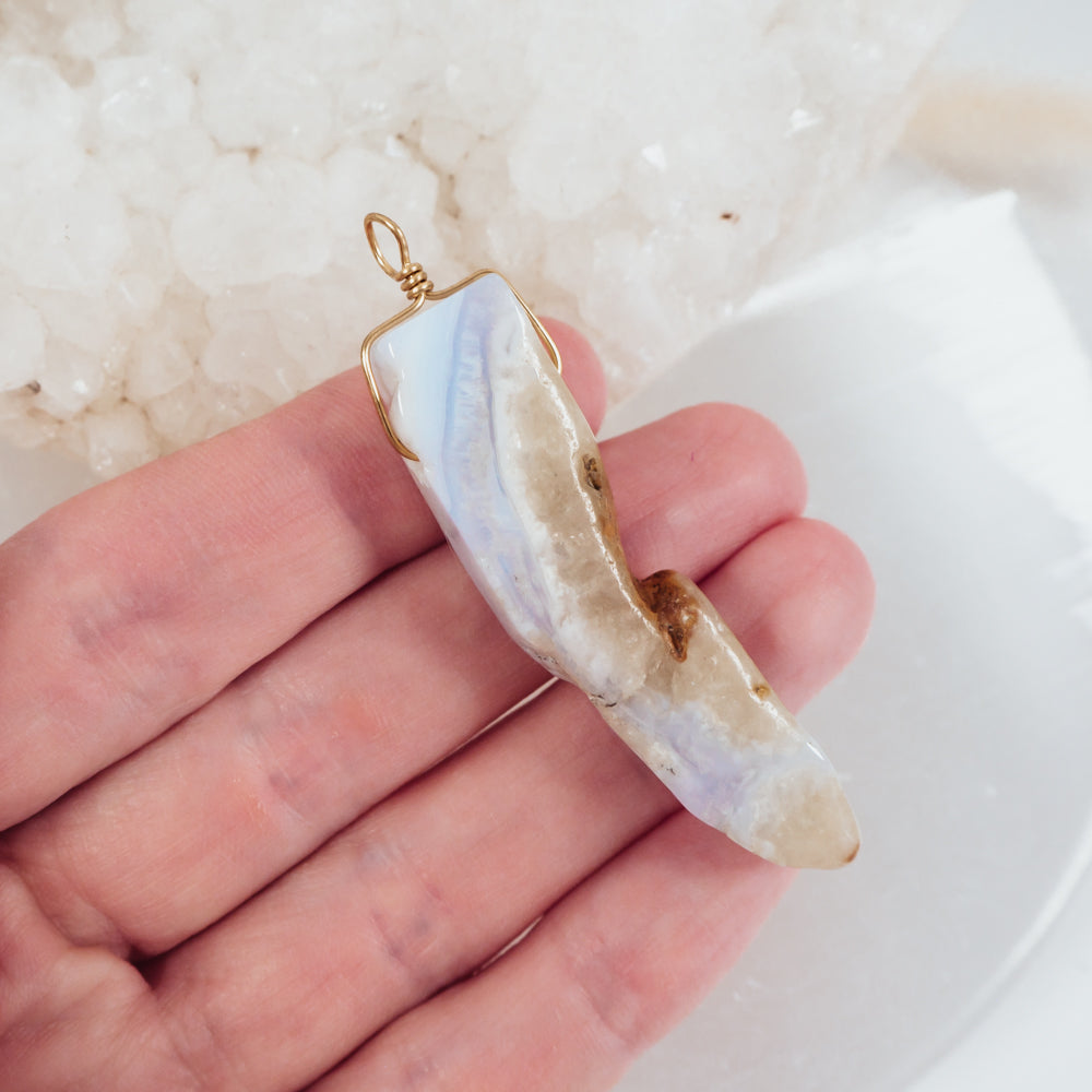 Polished Raw Natural Blue Lace Agate Crystal Slice Point Pendant