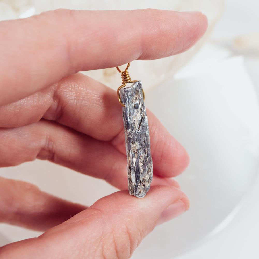 Raw Natural Blue Kyanite Crystal Point Pendant