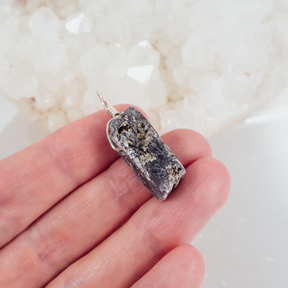 Raw Natural Blue Kyanite Crystal Point Pendant