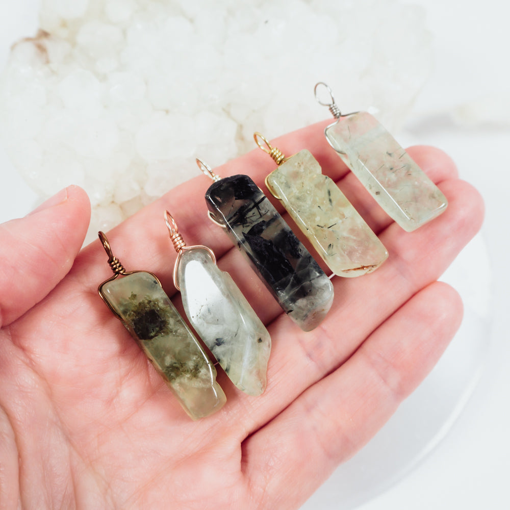 Raw Polished Natural Prehnite Crystal Slice Point Pendant