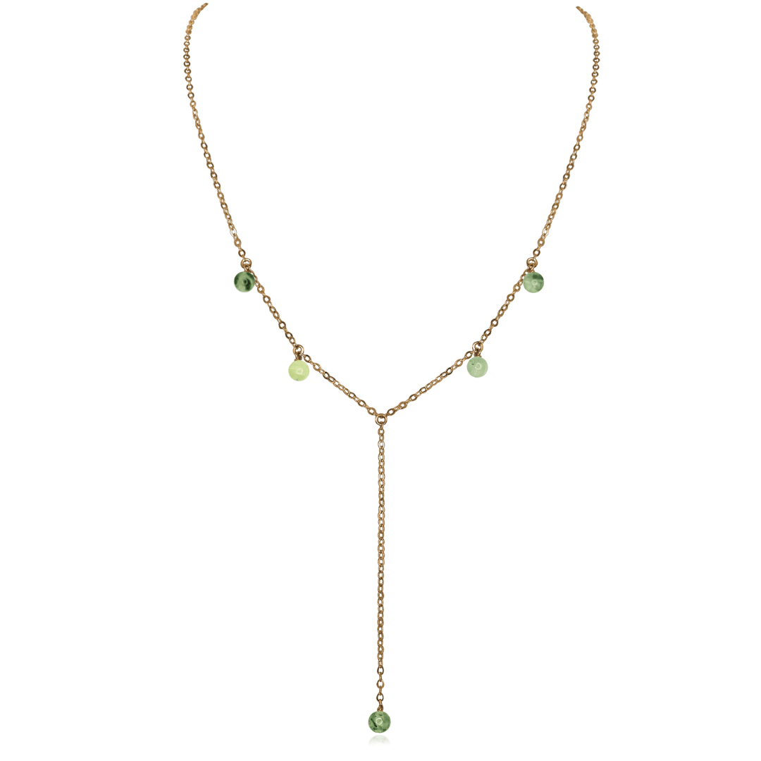 Bronze Prehnite Gemstone Bead Drop Lariat Y Necklace