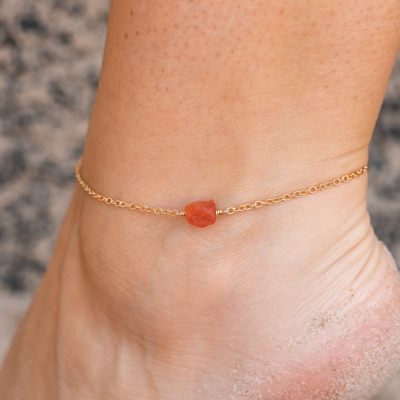 Raw Carnelian Crystal Nugget Anklet