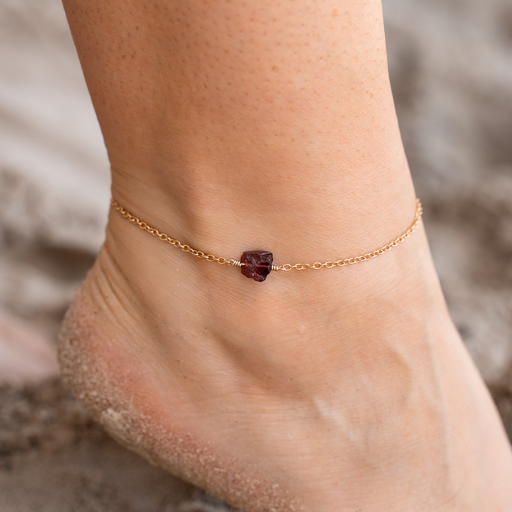 Raw Garnet Crystal Nugget Anklet