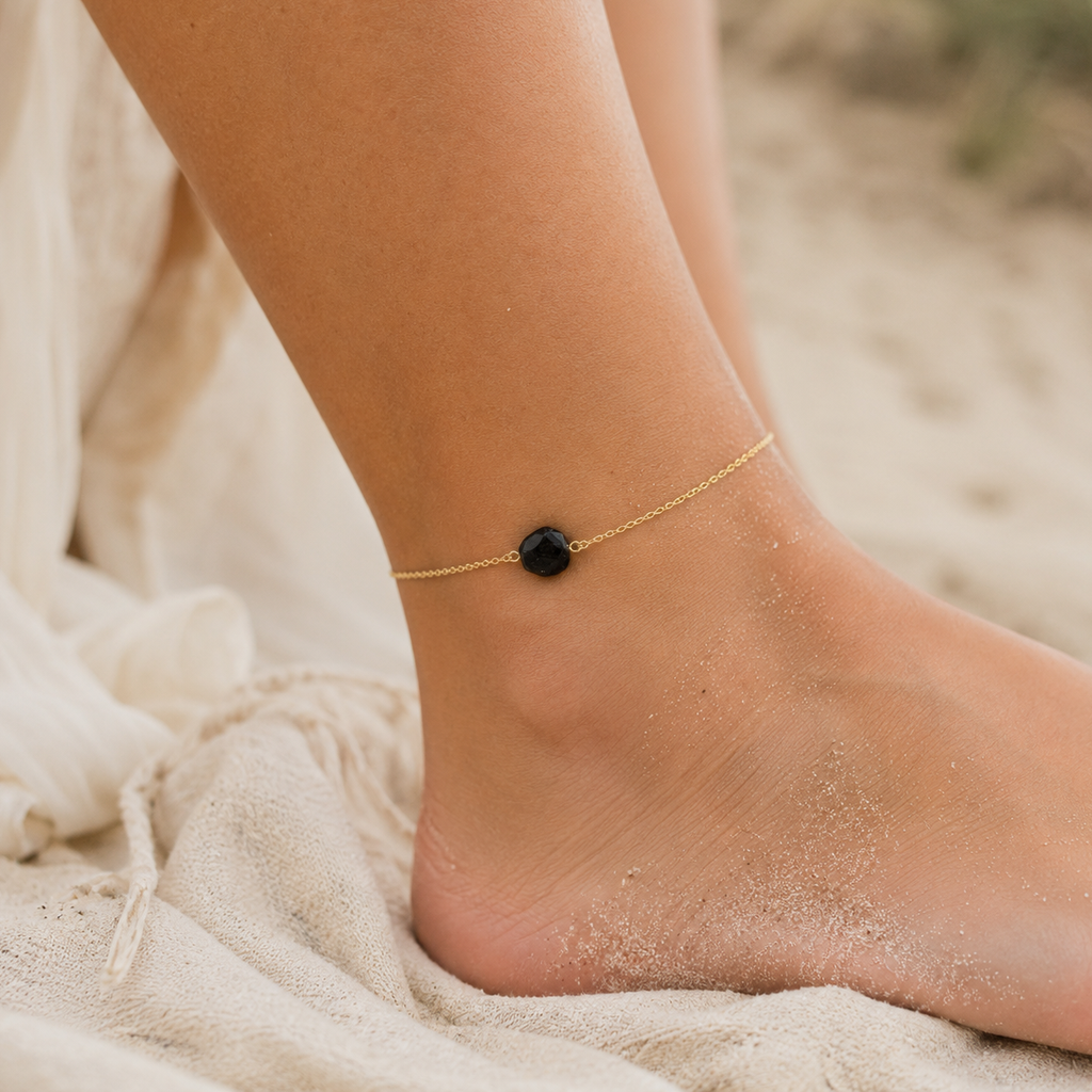 Raw Obsidian Crystal Nugget Anklet