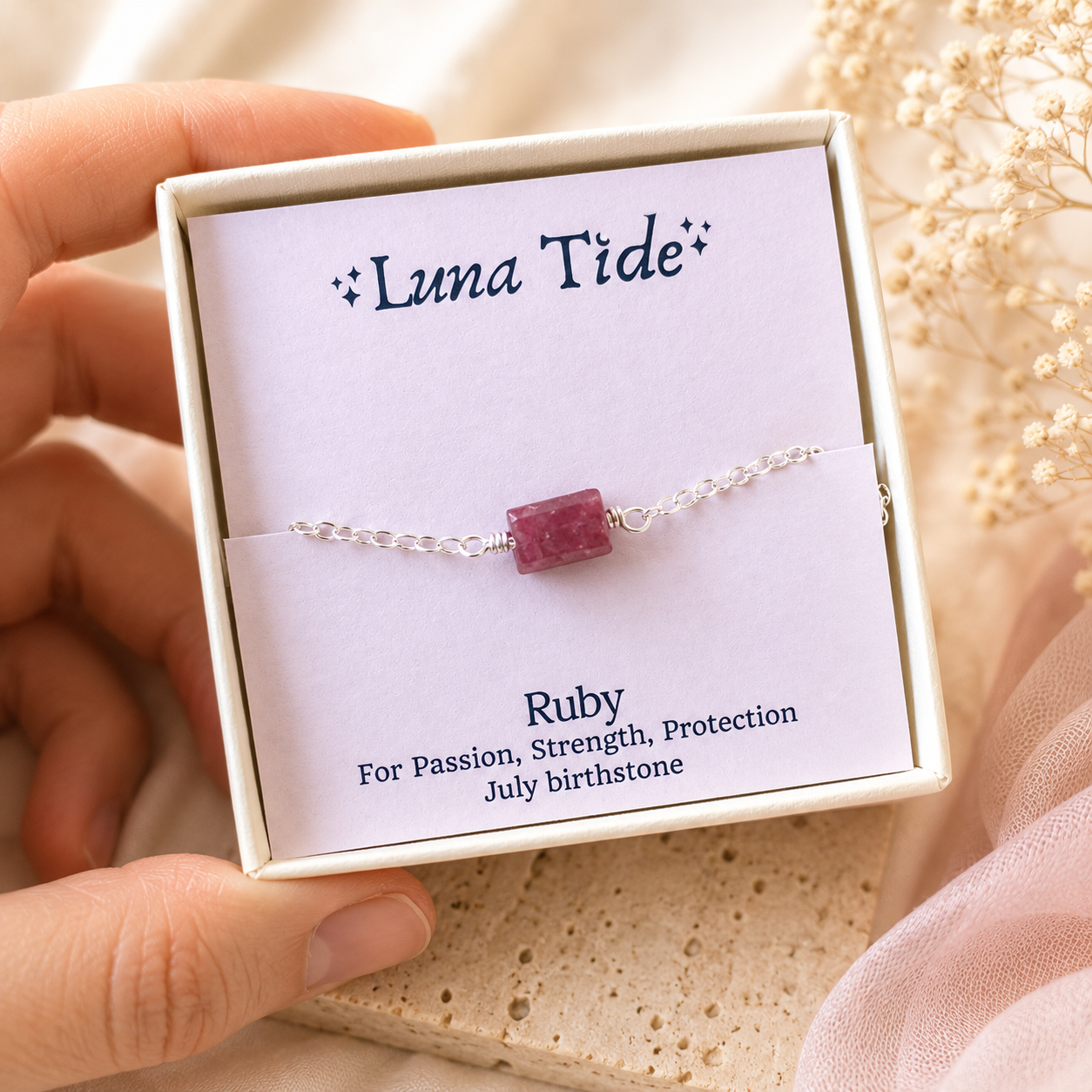 Raw Earth Red Ruby Crystal Nugget Anklet