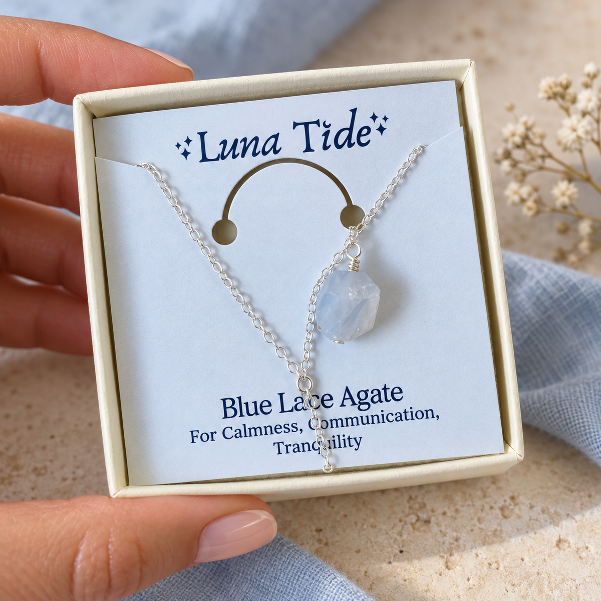 Raw Blue Lace Agate Crystal Lariat Necklace