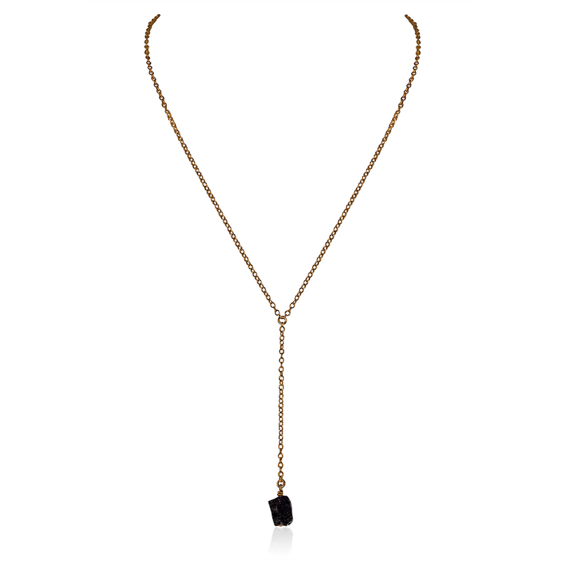 Bronze Black Tourmaline Raw Crystal Lariat Necklace