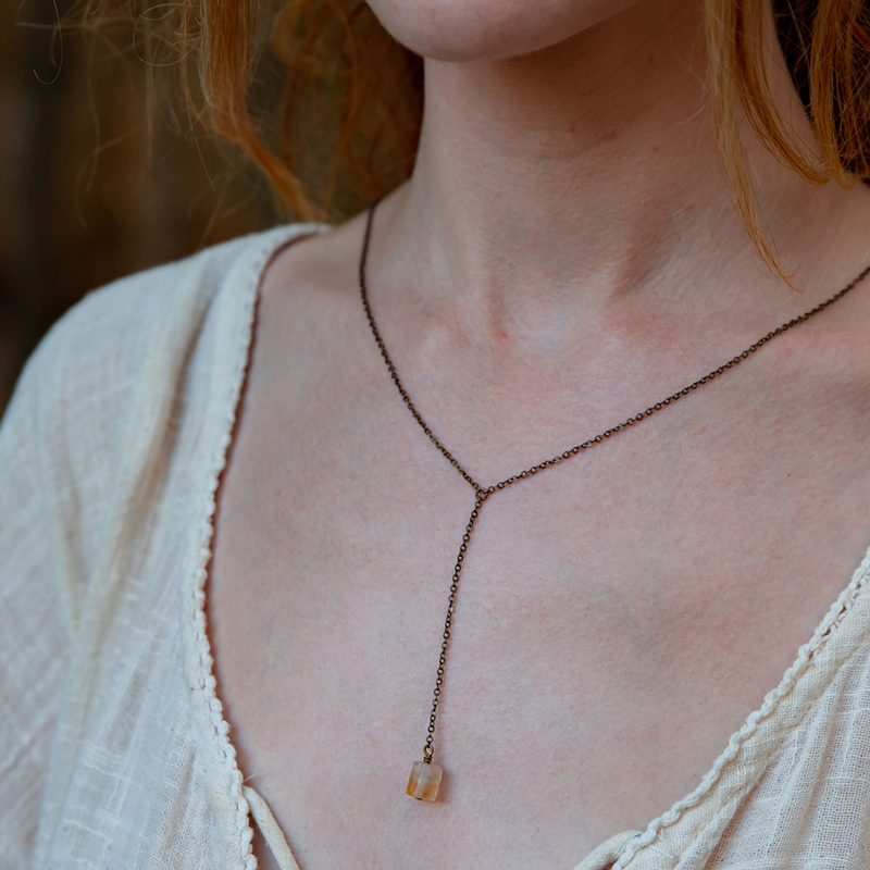 Bronze Citrine Raw Crystal Lariat Necklace