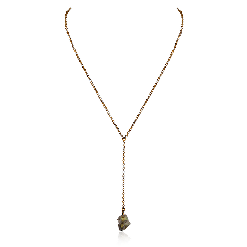 Bronze Labradorite Raw Crystal Lariat Necklace