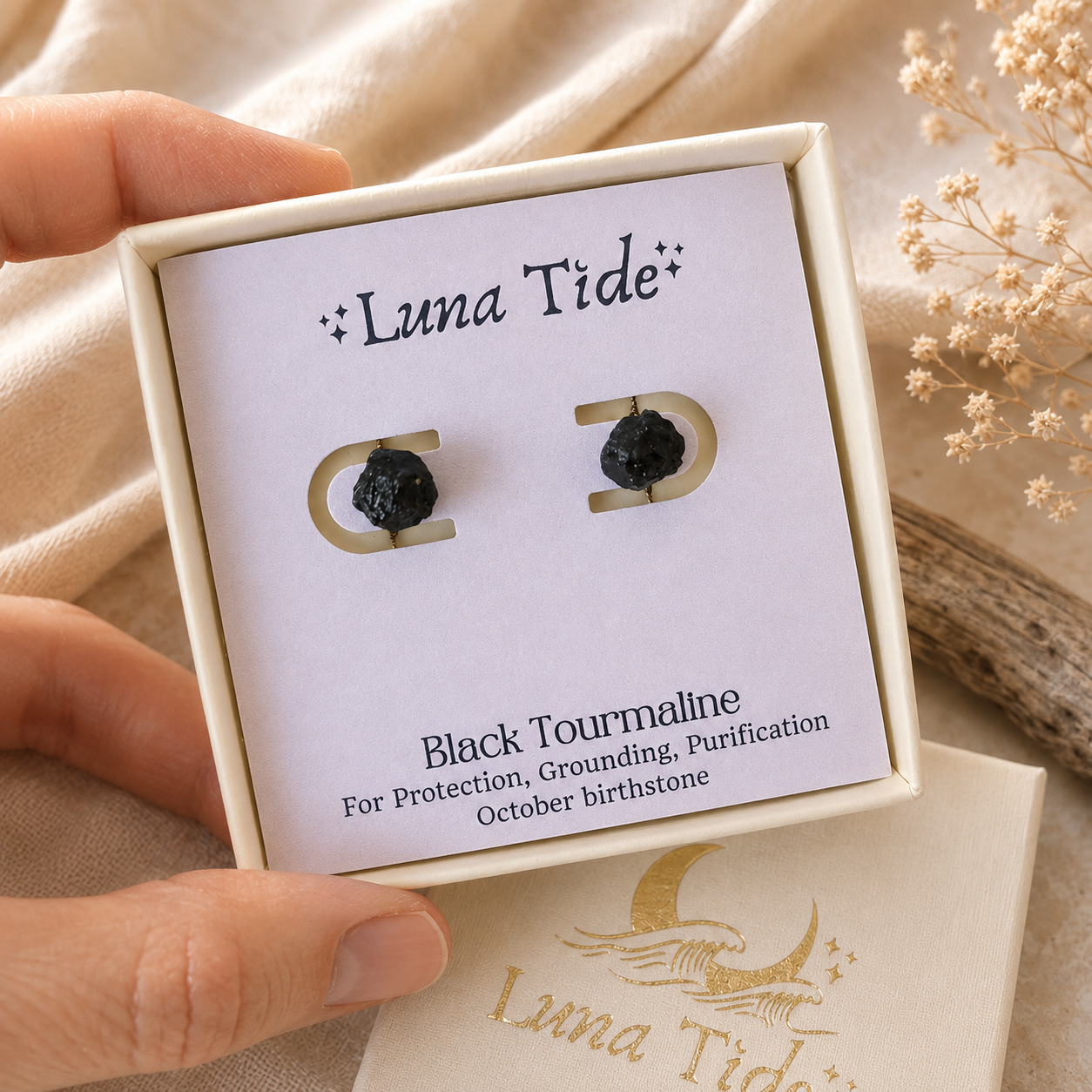 Black Tourmaline Raw Crystal Stud Earrings