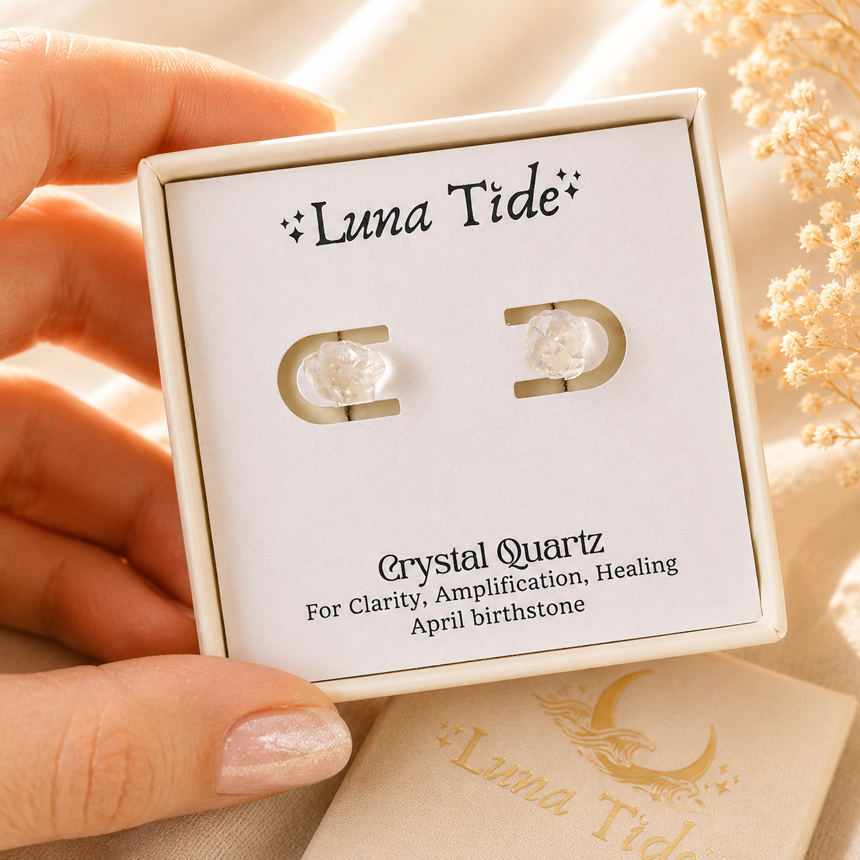 Crystal Quartz Raw Crystal Stud Earrings