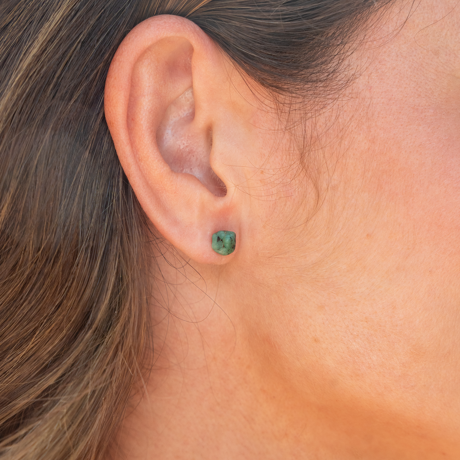 Emerald Raw Crystal Stud Earrings