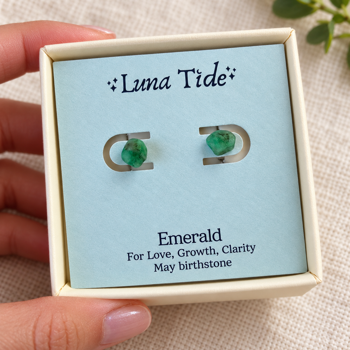 Emerald Raw Crystal Stud Earrings