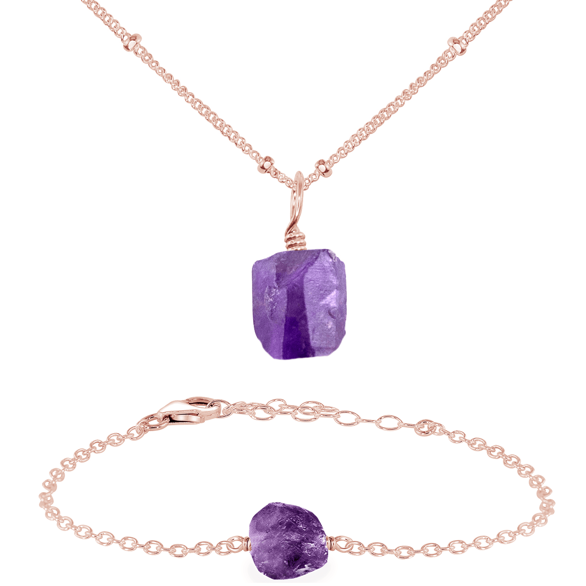 Raw Amethyst Crystal Jewellery Set