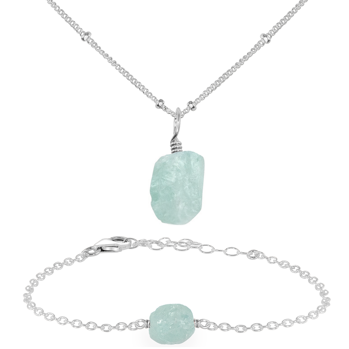 Raw Aquamarine Crystal Jewellery Set